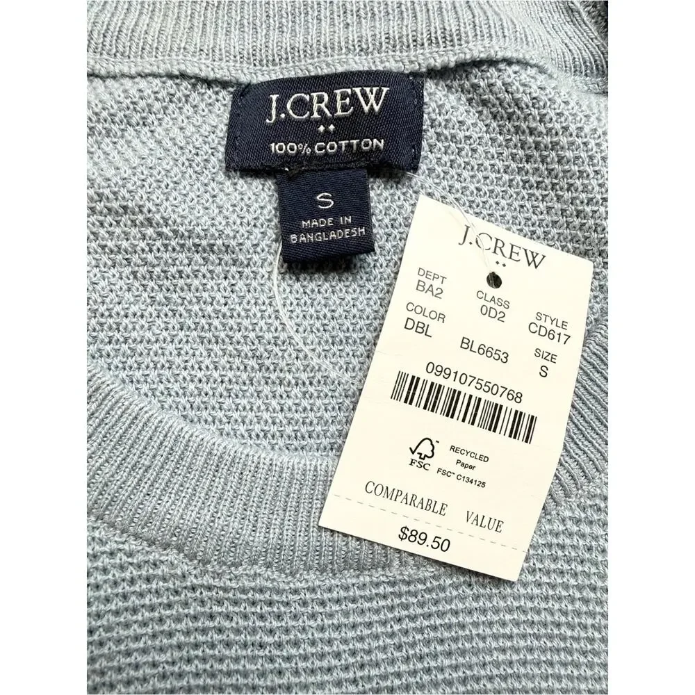 J.Crew Textured Cotton Crewneck Sweater Heather Light Blue NWT Size Small Knit